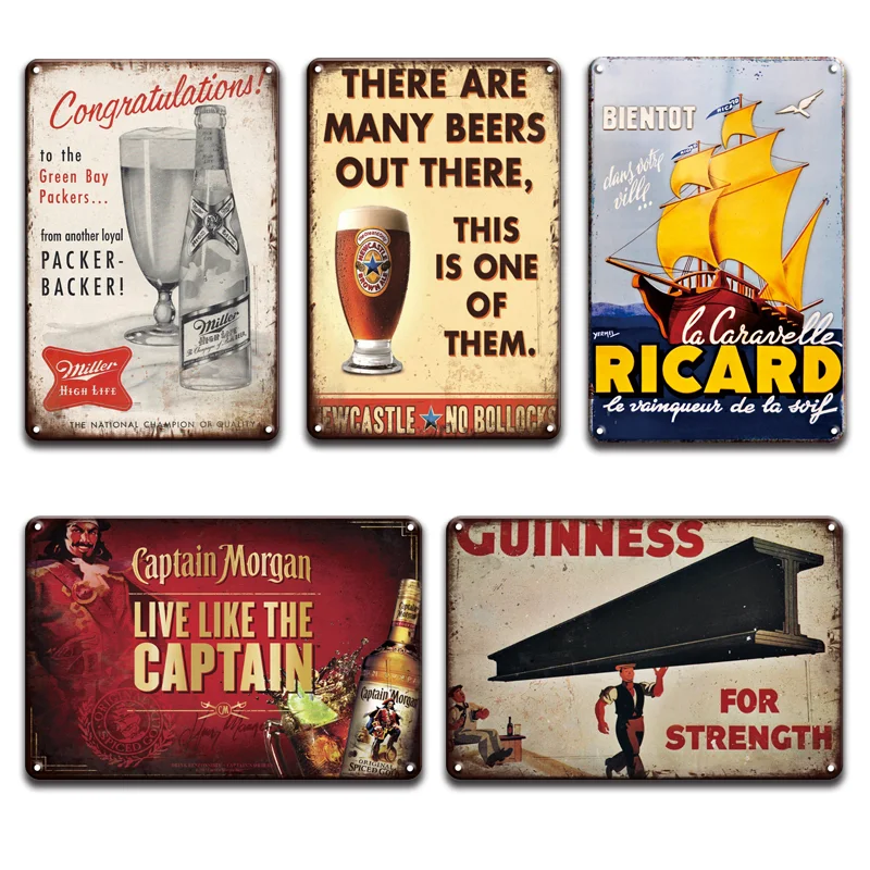 RICARD пиво Guinness искусство стены металла жестяная вывеска винтажная Bacardi Капитан