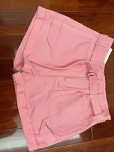Pantalones cortos de tela vaquera para mujer, Shorts clásicos de cintura alta, color rosa y blanco, de pierna ancha, para verano