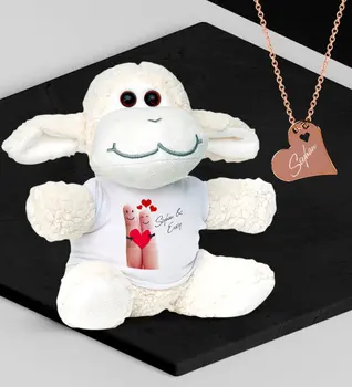 

Personalized Valentine 'S Themed Plush Lamb and Rose Heart Necklace Set - 87