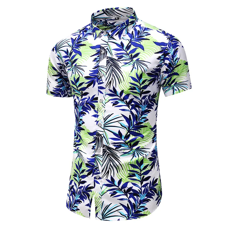 45KG-120KG Summer New Fashion Men's Hawaiian Tropical Print Casual Button Down Beach Holiday Short Sleeve Shirt 5XL 6XL 7XL
