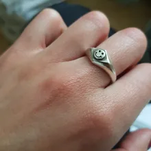 Plata de Ley 925 auténtica dedo Anillos para las mujeres amarillo sonrisa cara delicado de moda joyería gran ajustable Anillos antiguos Anillos