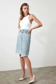 

Trendyol Skirt Tip Tassels Asymmetrical Denim Skirt TWOAW21ET0039