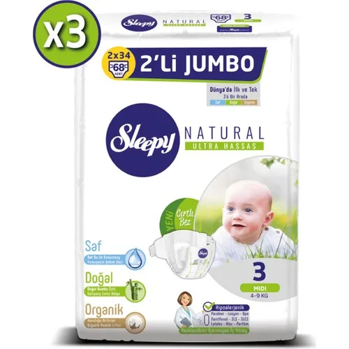 Sleepy Natural Diaper Bilateral Jumbo 3 Number 68 X3 (204 PCs)