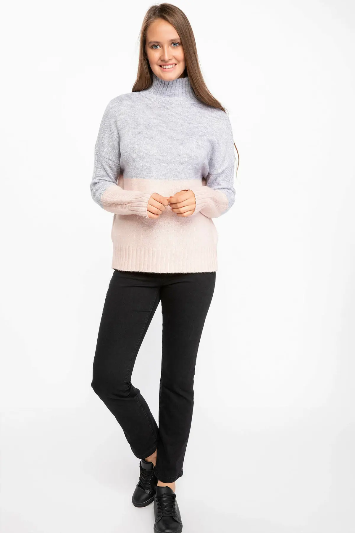  DeFacto Woman Simple Turtleneck Pullovers Casual Long Sleeves Pullovers Loose Women Autumn New -J04