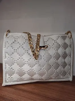 

White Handmade Pattern Gold Chain Women Bag-Modern Wide Useful