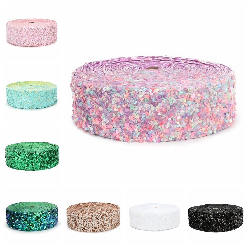 [hsdribbon]-3-pollici-75mm-hsd-nastro-di-paillettes-in-velluto-con-paillettes-multicolore-genuino-25yards-roll