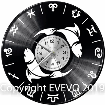 

Zodiac Sign Pisces Wall Clock Vinyl Vinyl Record Retro Clock Handmade Vintage Gift Style Room Home Decorations Great Gift