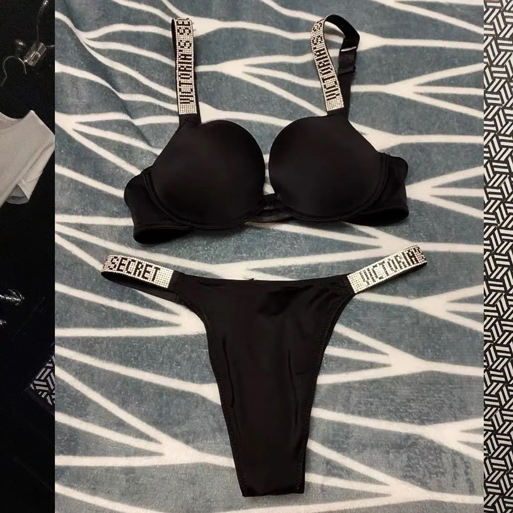 NEW Sexy Rhinestones Comfortable Lingerie Femme Set Push Up Bra Victoria's Secret Women Lingerie Set 2 Pieces Brand Underwear