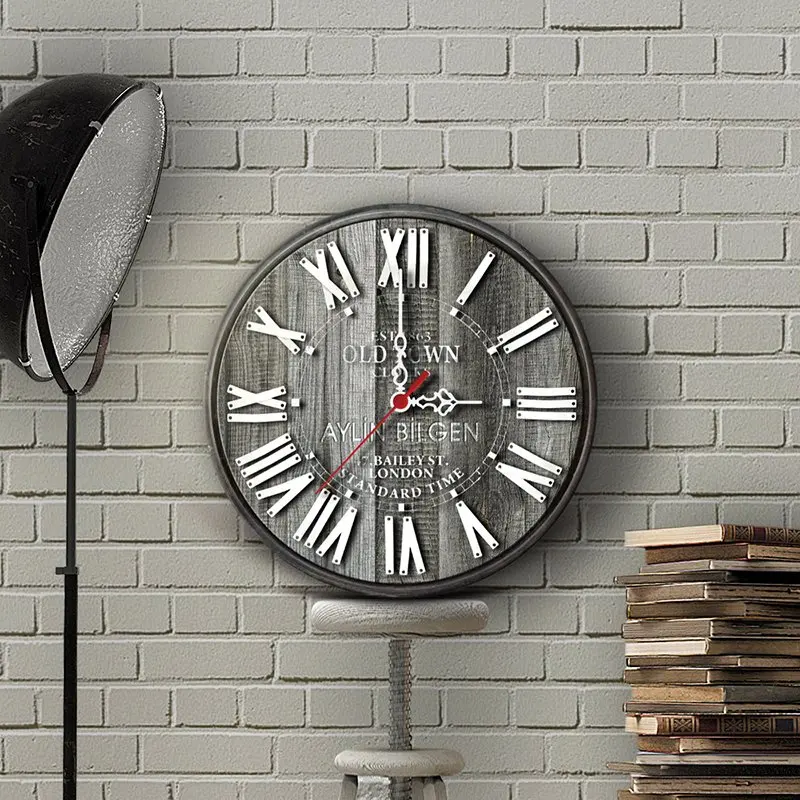 

Personalized Old Town Design Wood Vintage Wall Clock (30 cm.)-11