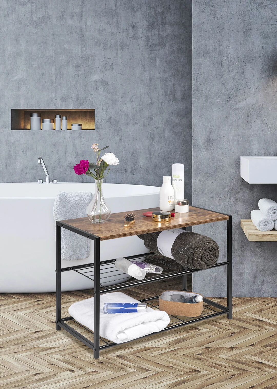 ROMGUAR CRAFT Scarpiera In Bambù 2 Ripiani, Impilabile, 68x28x33 Cm, Marrone Naturale - Per Ingresso, Soggiorno, Bagno