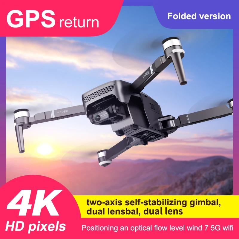 

HD Camera K1 PRO RC Drone With GPS 4K Dual Wide Optiacal Flow Camera 5G WIFI Point One Key Return Function Vs Brushless Motor