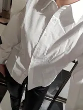 Blusa con manga de linterna para mujer, camisa holgada con botones a la moda para primavera y otoño, Color liso