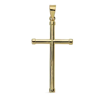 

Cross Pendant 18k gold smooth 30mm. Tube round stick terminations chatons unisex