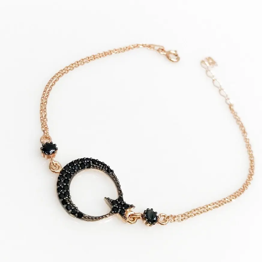 

Black Onyx Stone the Moon the stars Style Silver Bracelet