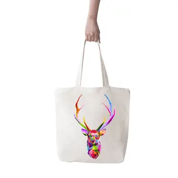 

Angemiel Bag Big Colorful Deer Portrait Shopping Beach Tote Bag