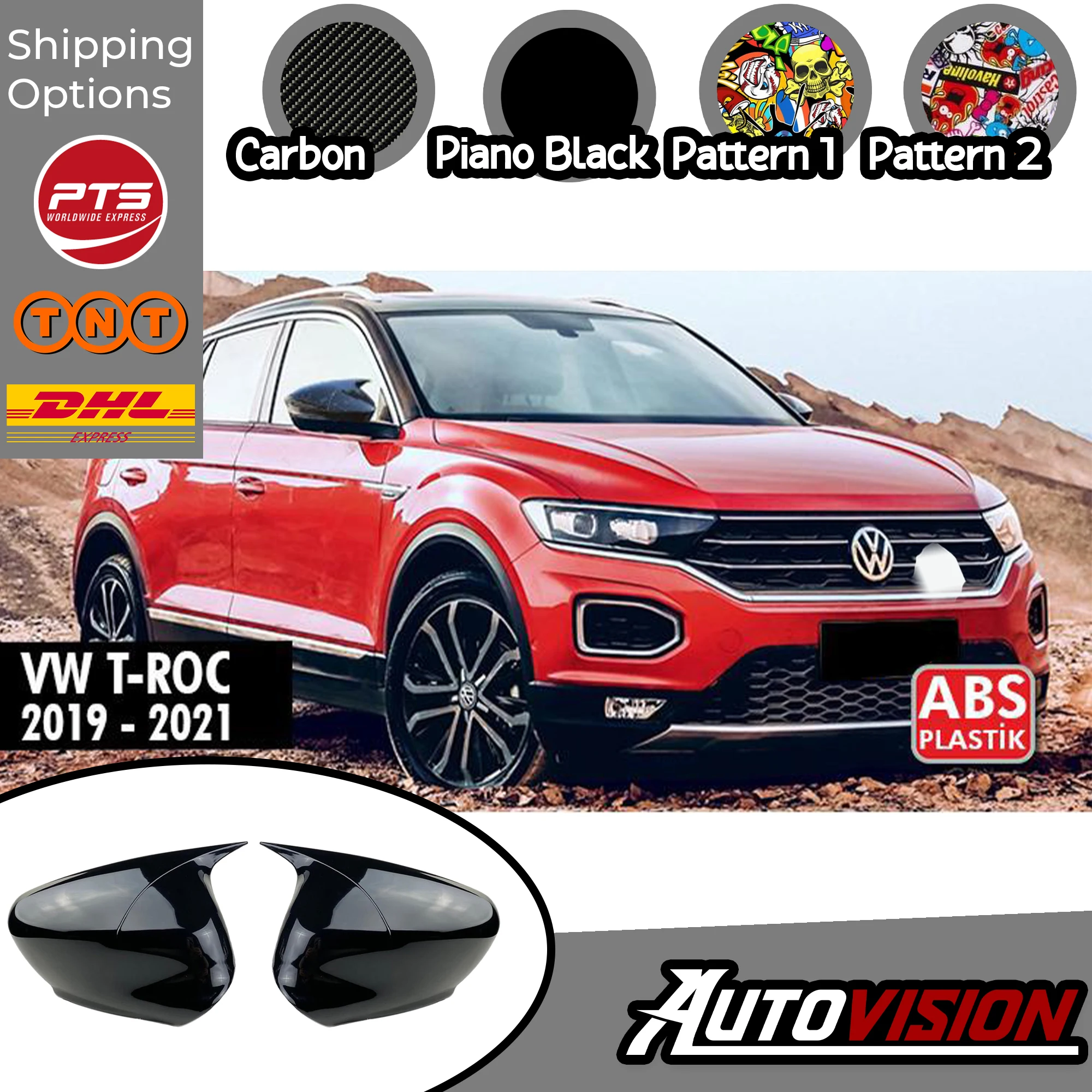 Зеркальный чехол для VW T-Roc 2019 2020 2021 аксессуар яркий черный пианино Черный Бэтмен