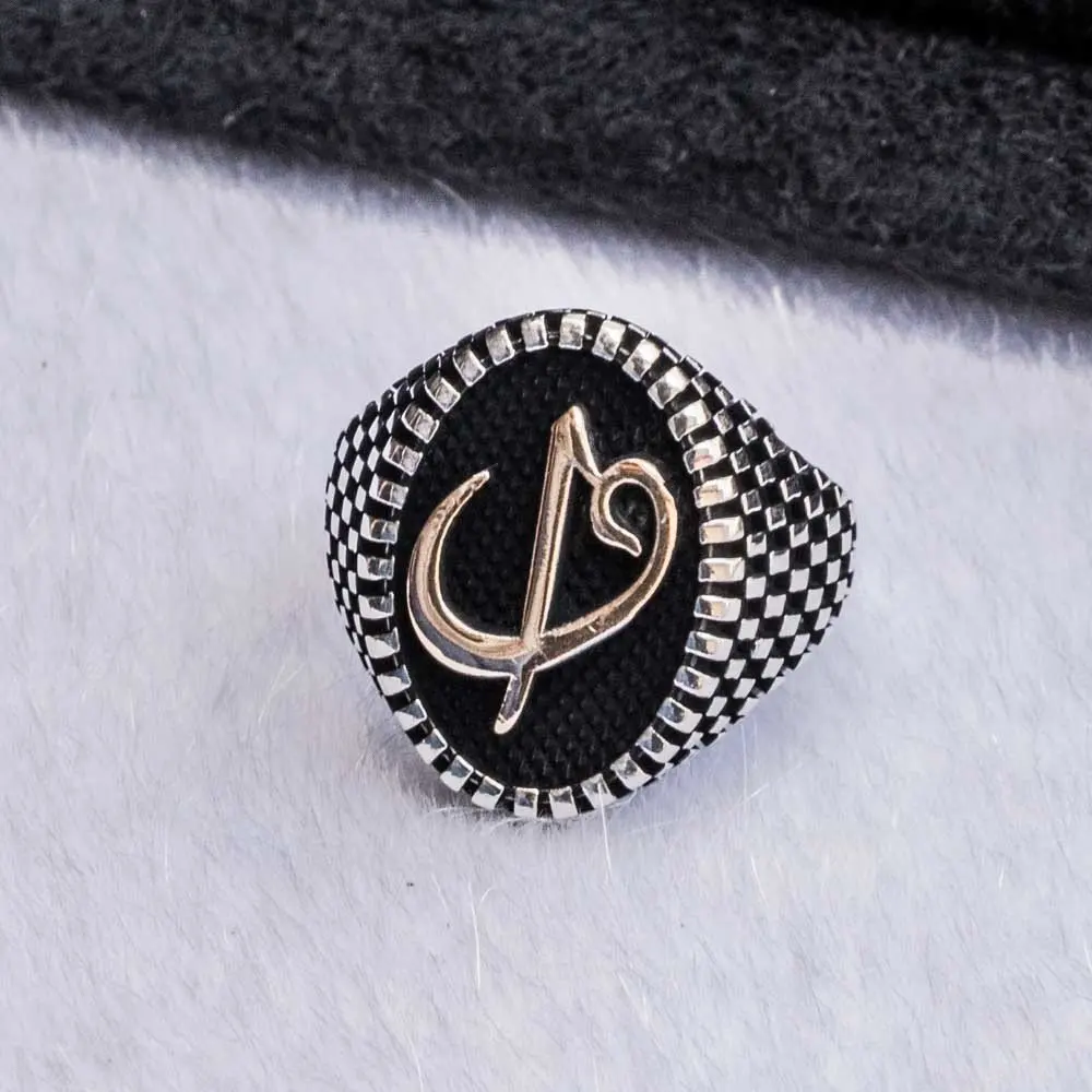 925 пробы Серебряное кольцо Aleph Vav с овальным кольцом для мужчин