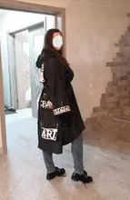 Coat Hoodie Streetwear Black Trench Female Long-Print XITAO Plus-Size Women Spliced Casual