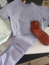 Gym Suit Workout-Clothes Crop-Top Short-Sleeve Active-Wear Yoga-Set Seamless High-Waist