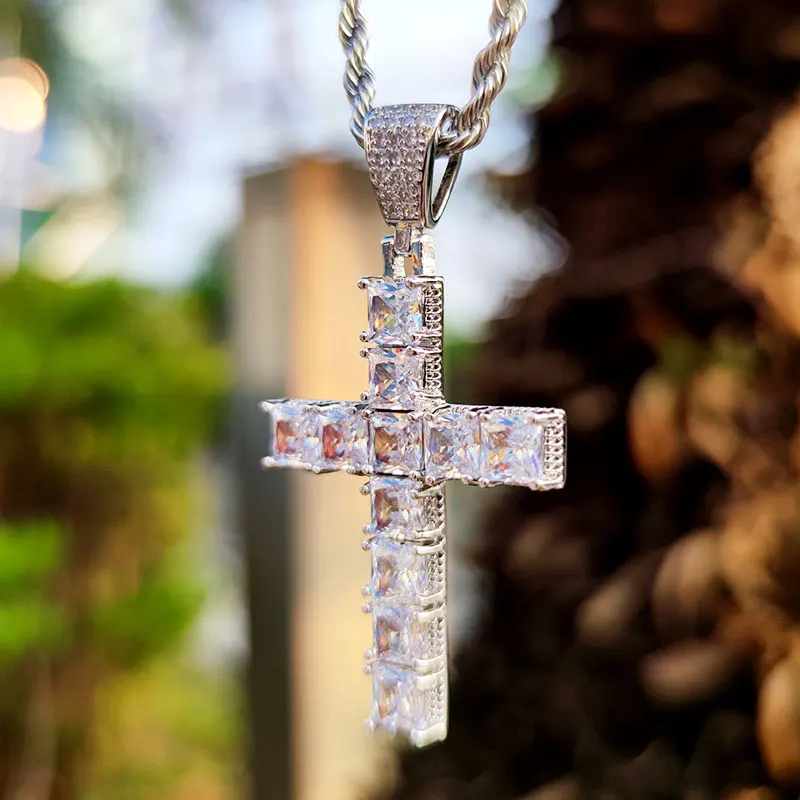 Diamond Slanted Cross Necklace 1/10 ct tw Sterling SIlver 18