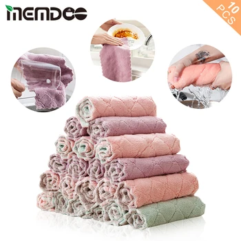 

MEMDOO 10Pcs/set Kitchen Dish Cloth Dish Towel Household Cleaning Towel Double Layer Dishcloth Super Absorbent Microfiber