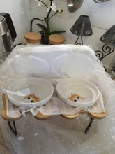 New High-end Pet Bowl Bamboo Shelf Ceramic Feeding and Drinking Bowls for Dogs and Cats