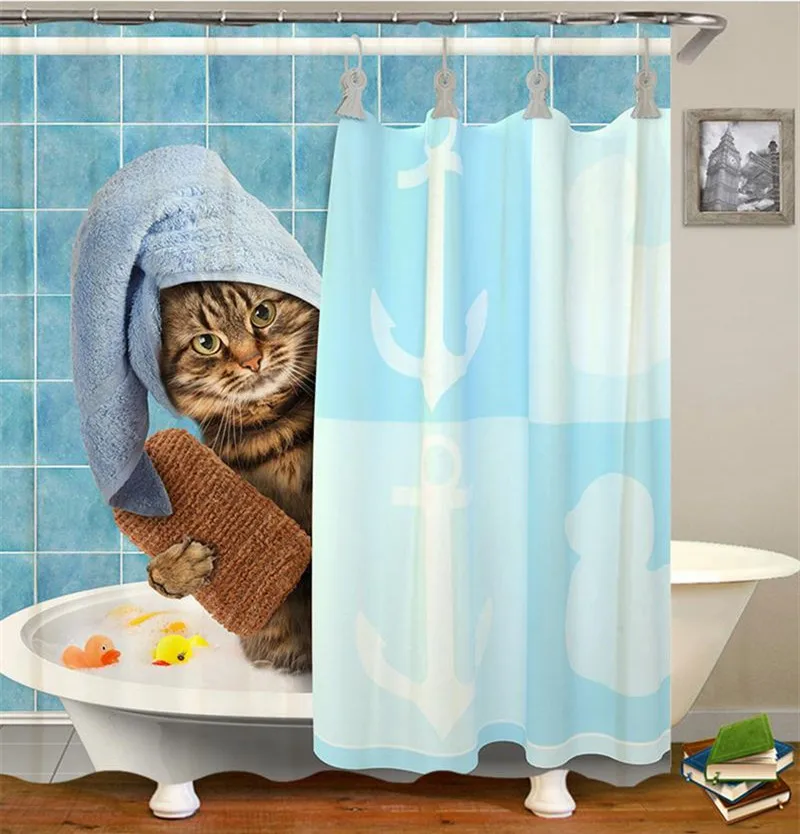 Забавные занавески для душа с животными кошками крючками водонепроницаемые