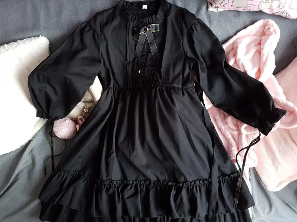 Japanese Sweet Lolita Harajuku Bow Black Ruffles Dress - Kuru Store