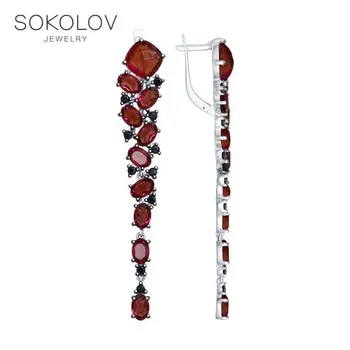 

SOKOLOV rings of silver with Swarovski crystals and cubic zirconia, fashion jewelry, 925, women's male, long drop earringswith stones, long earrings