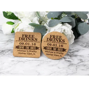 

Free Drinks Natural Cork Coaster, custom laser Funny Save The Date Coasters,wedding favor gift ,Cup Mug Coffee Tea Hot Drink mat