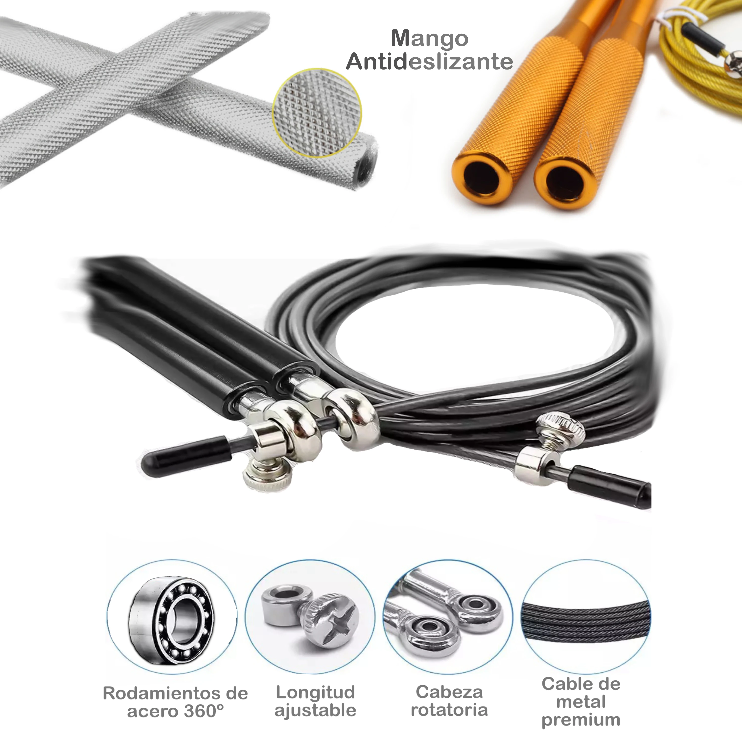 Comba Crossfit Profesional de Aluminio, Combas Fitness con Rodamientos y  Mango Antideslizante, Jump Rope, Cuerda de Saltar Boxeo. Para Mujer y  Hombre (Negro) : : Deportes y aire libre