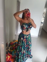 Holiday-Set Skirts Bandage Crop-Top Boho Strapless Ruffles Floral-Printed High-Waist