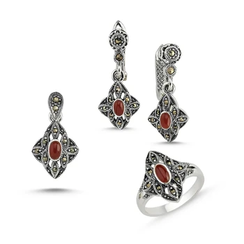 

Silver 925 Sterling Marcasite Pendant Earring & Ring Set