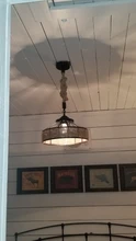 Round Chandelier Decorative-Night-Light Ceiling-Lamp Hemp-Rope Home-Bar Vintage Industrial