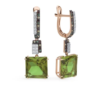 

Gold earrings with sultanites, with spinel, cubic zirconia and citrine sunlight sample 585