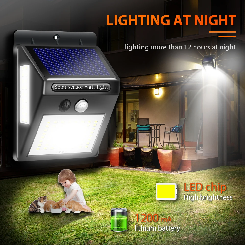 Inghoo Solar Lights Motion Sensor 100 LED Super Bright Lights Solar Outdoor Spotlight Flood Lighting for Backyard Garden