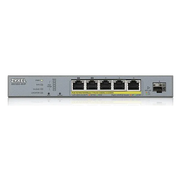 Коммутатор ZyXEL GS1350-6HP-EU0101F 5 Gb 60W 6 портов серый