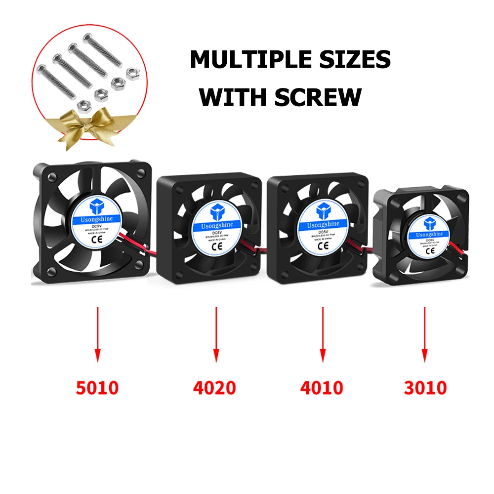 

3D Printer Fan Cooling Fan With Screws 3010 4010 DC 5V/12/24V Brushless Cooler Fan DC for Heatsink Cooler Cooling Radiator 2 Pin