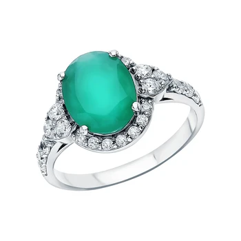 

Silver ring with cubic zirconia and agate sunlight sample 925