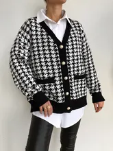 FSDA-suéter de manga larga con cuello de pico para mujer, cárdigan negro con botones y pata de gallo, de punto, holgado, de gran tamaño, informal, otoño e invierno, 2020