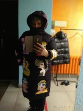 Parka Jacket Padded-Coat Character Women Hooded Spring Winter Cotton Thick White Black