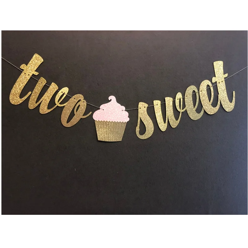 Personalised Two sweet Banner 2nd birthday Birthday Glitter Banners Garland Custom | Дом и сад