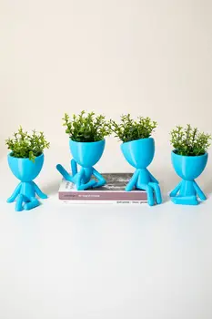 

Turquoise Quad Set Artificial Humanoid Pots