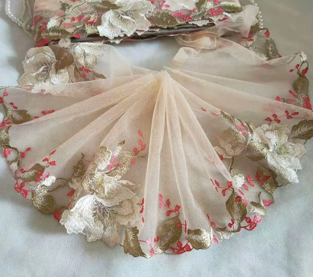 3 Colors 2 Yards Lace Trim Big Rose Flowers Embroidered Tulle 7.48 Inches Wide High Quality | Дом и сад