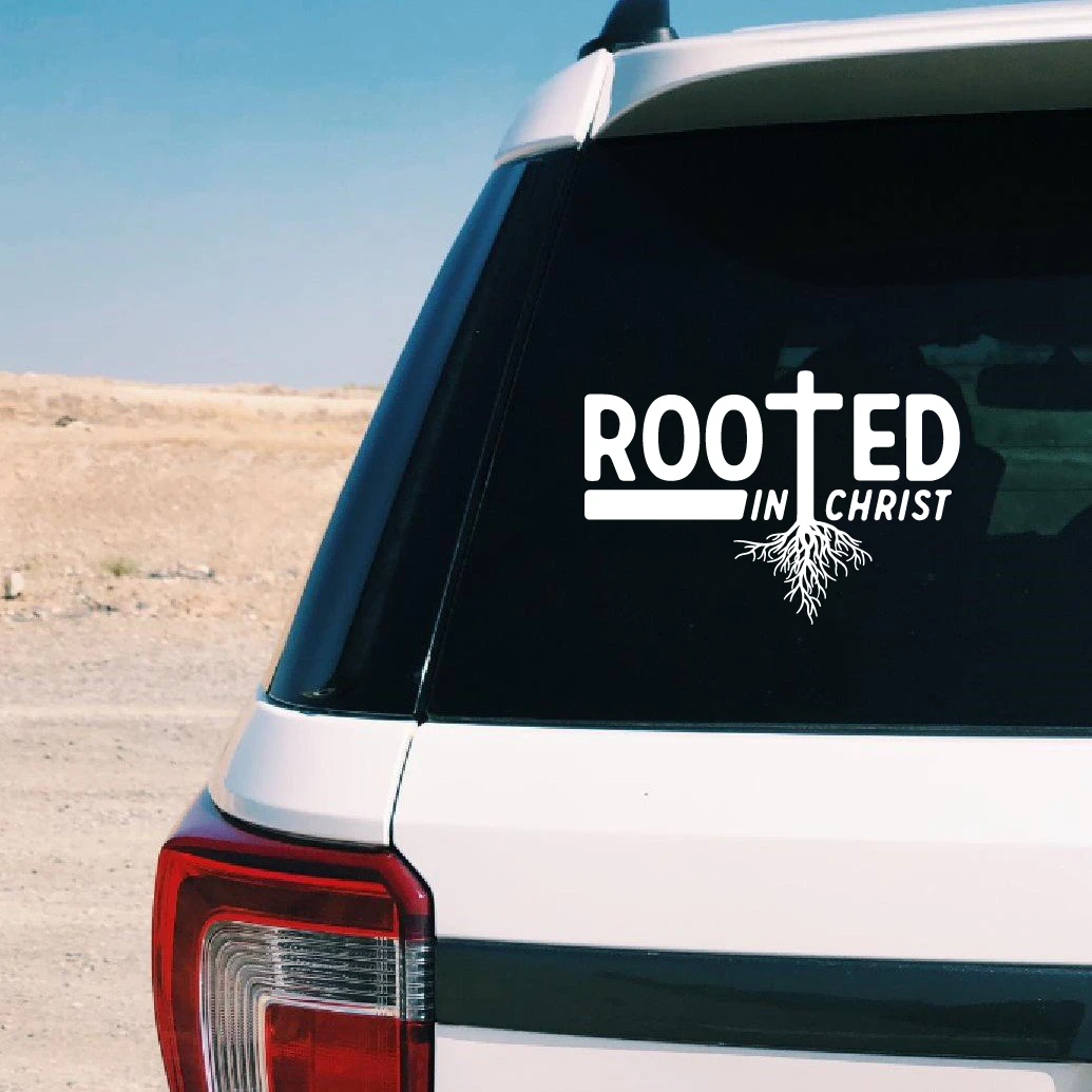 Rooted in Christ Faith Scripture Vinyl Sticker Car Window Door Decor