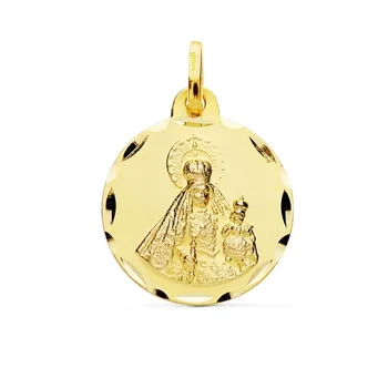 

Medal 9k gold Virgin of the Rosary 18mm. Smooth round carved edging