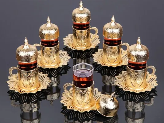 

Gold Color Tea Cups Tulip Design Six Pieces