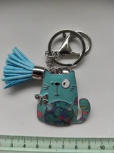 De lindo gato llavero de aleación de moda de esmalte de dibujos animados de animales llavero con flecos regalo de cumpleaños para las mujeres chico bolsa clave regalos
