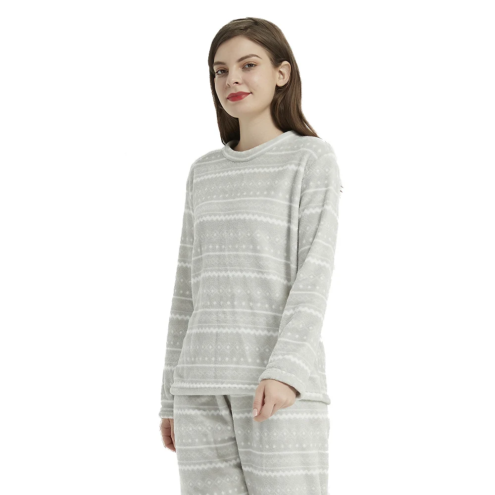PimpamTex - Women's Autumn Winter Coral Long Sleeved Pyjama Set, Warm Winter Coral Printed Pyjama Set, Perfect Christmas Gift