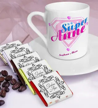 

Personalized Super Mom Turkish coffee Cup and Chocolate Set-2